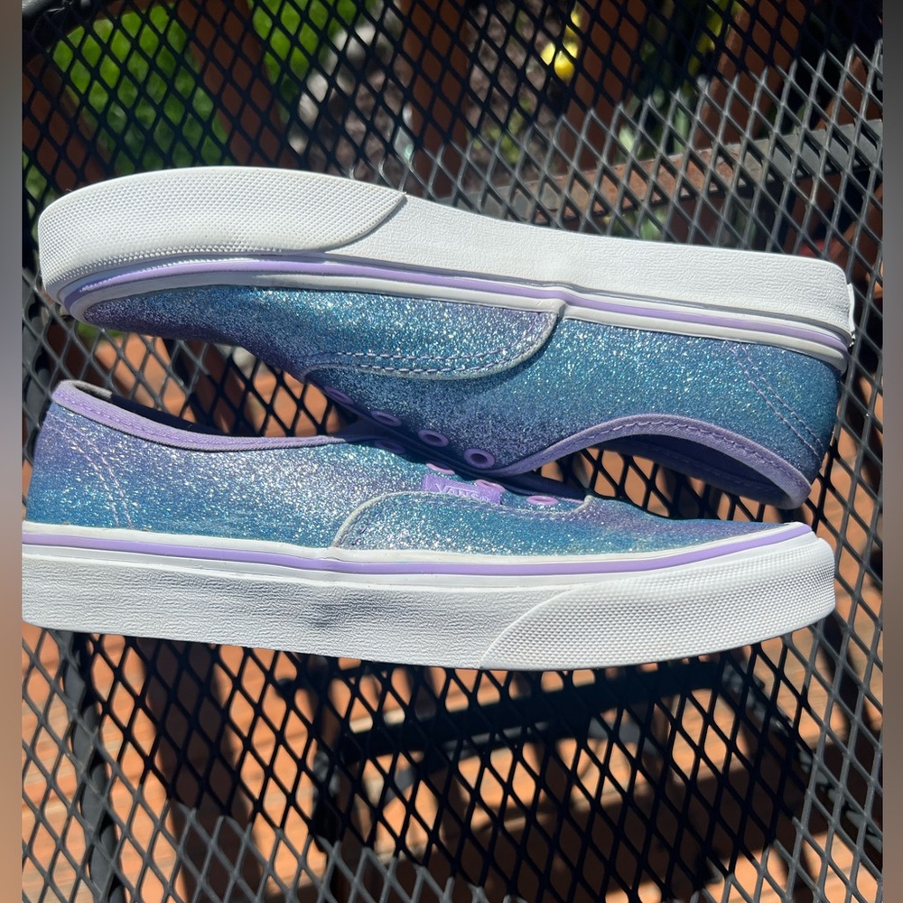 Vans Kids’ Ombré Authentic Blue and Purple Glitter Sneakers (no shoelaces) - Picture 3 of 8